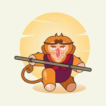 Monkey warrior cute cartoon vector illustration Stock Illustration