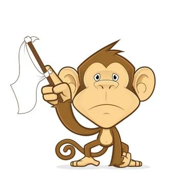Monkey waving a white flag Stock Illustration