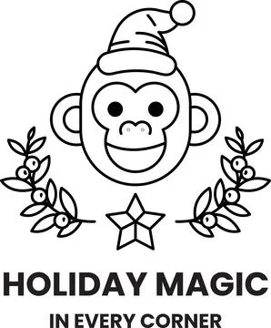 A monkey wearing a hat and smiling with the words Holiday Magic in every corn Stock Illustration