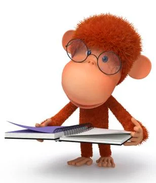 The monkey wearing spectacles reads Stock Illustration