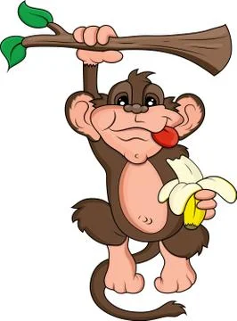 A monkey weighs on a branch and eats a banana Stock Illustration
