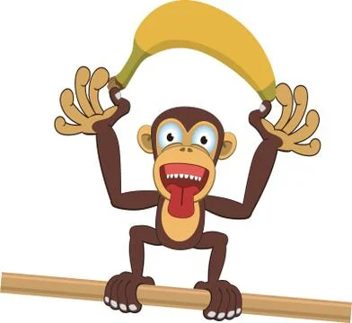 A monkey weighs on a branch and eats a banana Stock Illustration