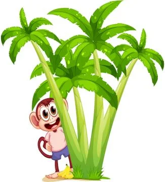 The monkey will be found behind palm trees Stock Illustration