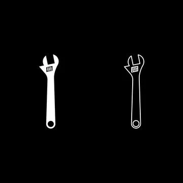 Monkey wrench adjustable spanner divorce key set icon white color vector il.. Illustrazione stock