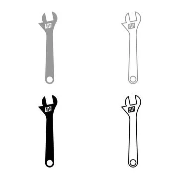Monkey wrench adjustable spanner divorce key set icon grey black color vect.. Illustrazione stock