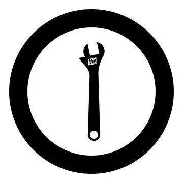 Monkey wrench adjustable spanner divorce key icon in circle round black col.. Illustrazione stock