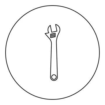 Monkey wrench adjustable spanner divorce key icon in circle round black col.. Illustrazione stock