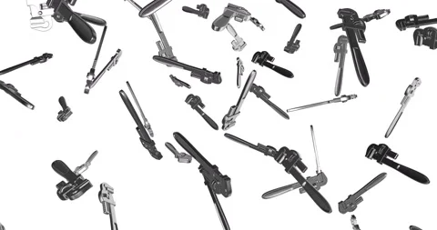 Monkey Wrenches falling slow motion Stock Footage 238432076