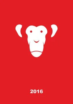 Monkey year 2016. Year of fire monkey. Greeting card on a red background. Vec Illustrazione stock