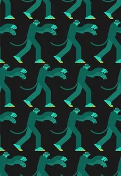 Monkey zombie pattern. Gorilla green Undead background. Vector texture Illustrazione stock