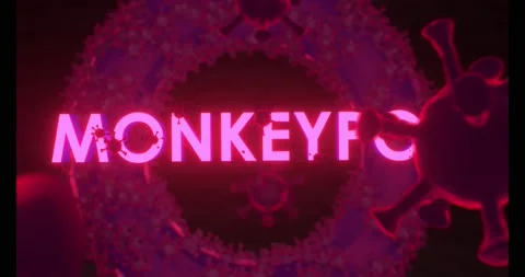 Monkeypox. The inscription on a red background with flying molecules, virus c Stock Footage 195303487