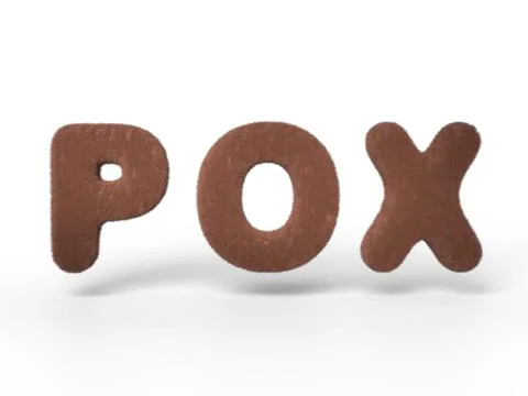 Monkeypox pox poxvirus monkey brown fur 3D word on white background with shadow. Stock Illustration