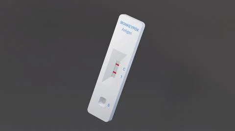 Monkeypox Virus antigen self test on isolated dark background. Illustrazione stock