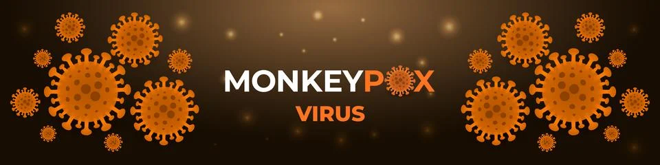 Monkeypox virus cells outbreak wide medical banner. Stock Illustration