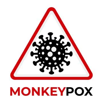 Monkeypox virus icon in red warning triangle sign. Illustrazione stock