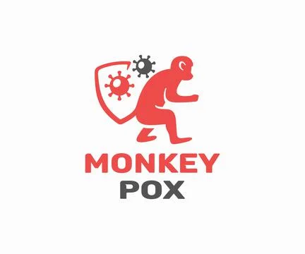 Monkeypox virus outbreak pandemic logo design. Monkey with shield-shaped tail Stock Illustration