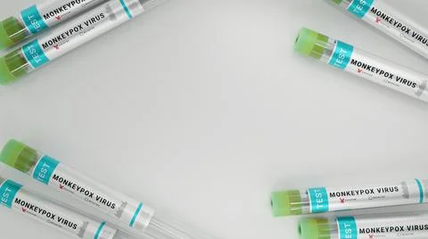 Monkeypox Virus test tubes scattered on white background Illustrazione stock