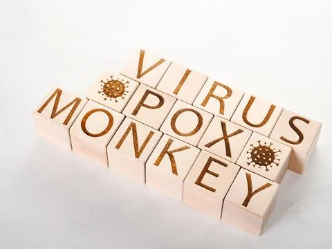 MONKEYPOX VIRUS text on wood blocks as an endemic concept Stock Photos