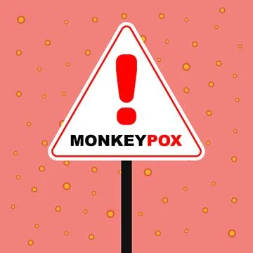Monkeypox warning sign on white triangle shape and pox pattern pink Stock Illustration