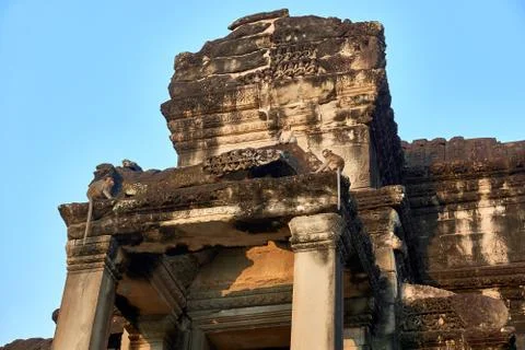 Monkeys on Ancient temple complex Angkor Wat Siem Reap, Cambodia Stock Photos