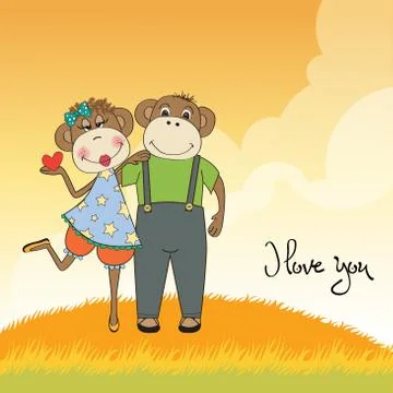 Monkeys couple in love Stock Illustration