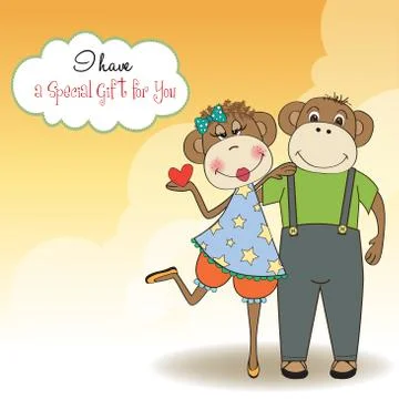 Monkeys couple in love Stock Illustration