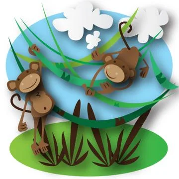 Monkeys jumping in the forest イラスト素材