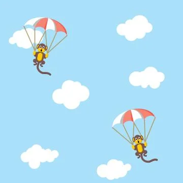 Monkeys with parachutes Stock Illustration
