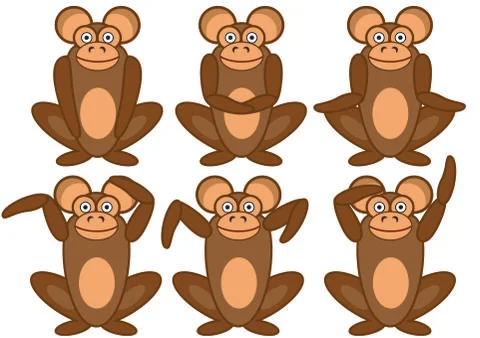 Monkeys sitting in different poses. Stock-Illustration