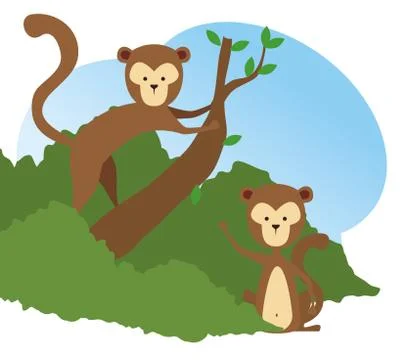 Monkeys wild animals in the tree branch reserve Illustrazione stock