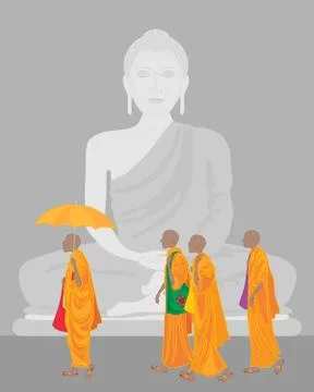 Monks and buddha Stock Illustration