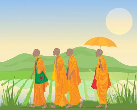 Monks and landscape Stock Illustration