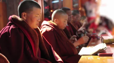 The monks in a Buddhist monastery. Stock Footage 24952116