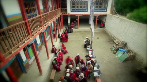 Monks carrying out activities in monastery, Mustang, Nepal Stock Footage 62923867
