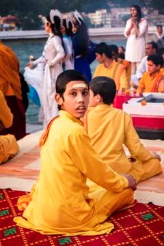 Monks At Ceremony In Rishikesh Stock Photos
