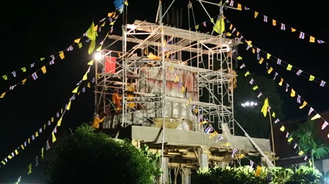 Monks constructing temple Stock Footage 45887029