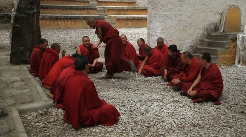Monks Debating at Sera Monastery 1 Stock Footage 6264409