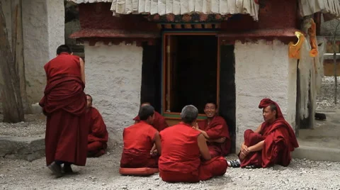 Monks Debating at Sera Monastery 2 Stock Footage 6244819