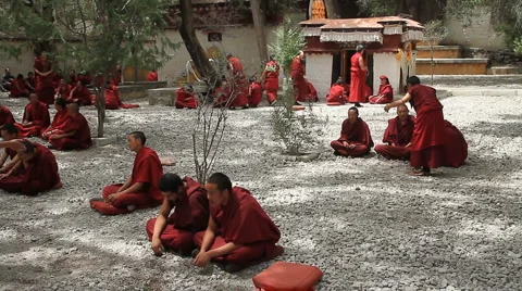Monks Debating at Sera Monastery 2 Stock Footage 6272235
