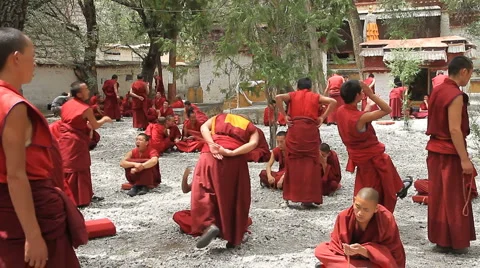 Monks Debating at Sera Monastery 3 Stock Footage 6277714