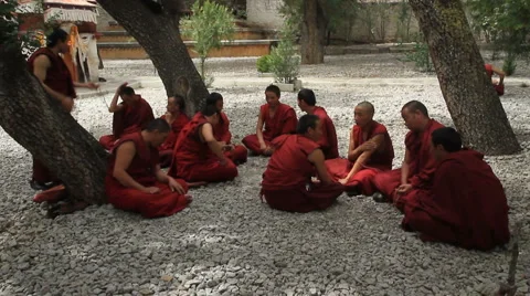 Monks debating at Sera Monastery 4 Stock-Footage 6238871