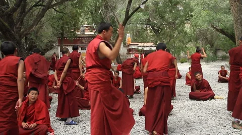 Monks Debating at Sera Monastery 4 Stock Footage 6284075