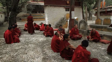 Monks Debating at Sera Monastery Stock Footage 6250588