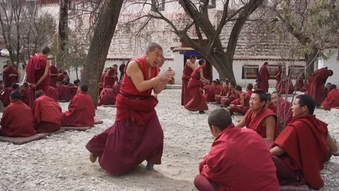 Monks Debating at Sera Monastery, Lhasa, Tibet Stock Footage 111901143