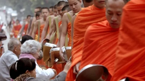 Monks in Luang Prabang Stock Footage 74201744