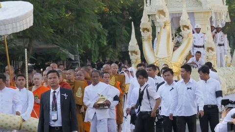 Monks in parade with dragon head car,Phnom Penh,Cambodia Stock Footage 81576601