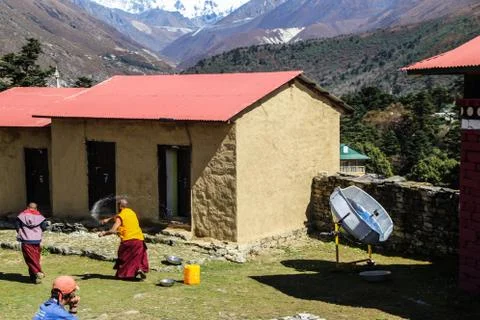 Monks playing around 스톡 사진