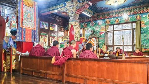 Monks practicing in the monastery. Stock Photos