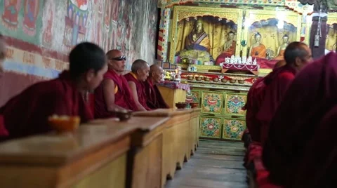 Monks at Prayer in Buddhist Monastery.mp4 Video stock 47594396