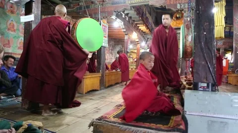 Monks at Prayer in Buddhist Monastery.mp4 Video stock 47594585